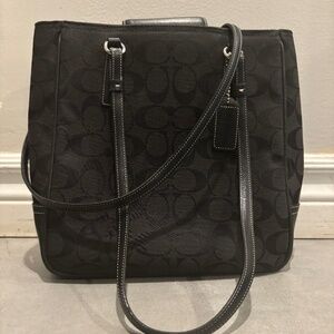 Vintage Black Coach Signature Collection Black Monogramme Lunch Tote